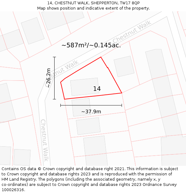 14, CHESTNUT WALK, SHEPPERTON, TW17 8QP: Plot and title map