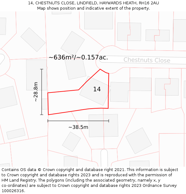 14, CHESTNUTS CLOSE, LINDFIELD, HAYWARDS HEATH, RH16 2AU: Plot and title map