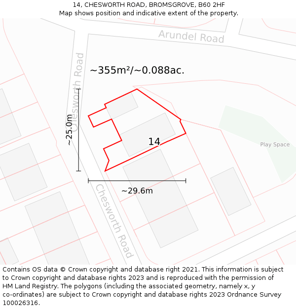 14, CHESWORTH ROAD, BROMSGROVE, B60 2HF: Plot and title map