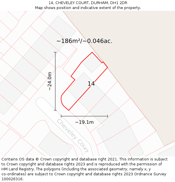 14, CHEVELEY COURT, DURHAM, DH1 2DR: Plot and title map