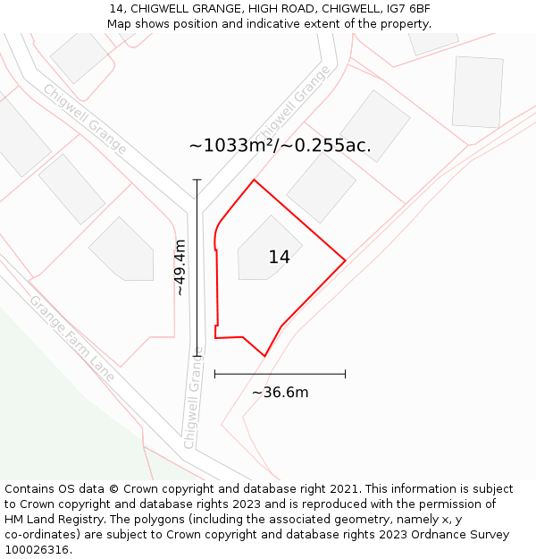 14, CHIGWELL GRANGE, HIGH ROAD, CHIGWELL, IG7 6BF: Plot and title map