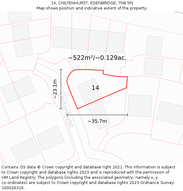 14, CHILTENHURST, EDENBRIDGE, TN8 5PJ: Plot and title map