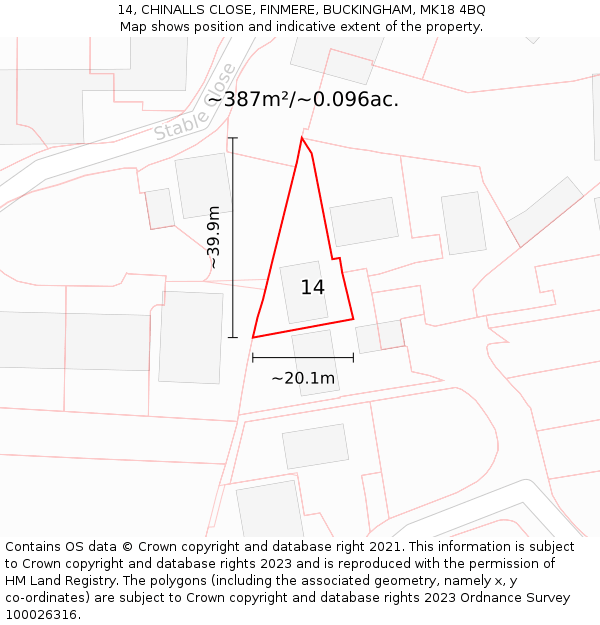 14, CHINALLS CLOSE, FINMERE, BUCKINGHAM, MK18 4BQ: Plot and title map