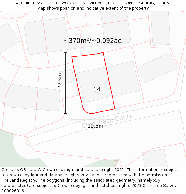 14, CHIPCHASE COURT, WOODSTONE VILLAGE, HOUGHTON LE SPRING, DH4 6TT: Plot and title map