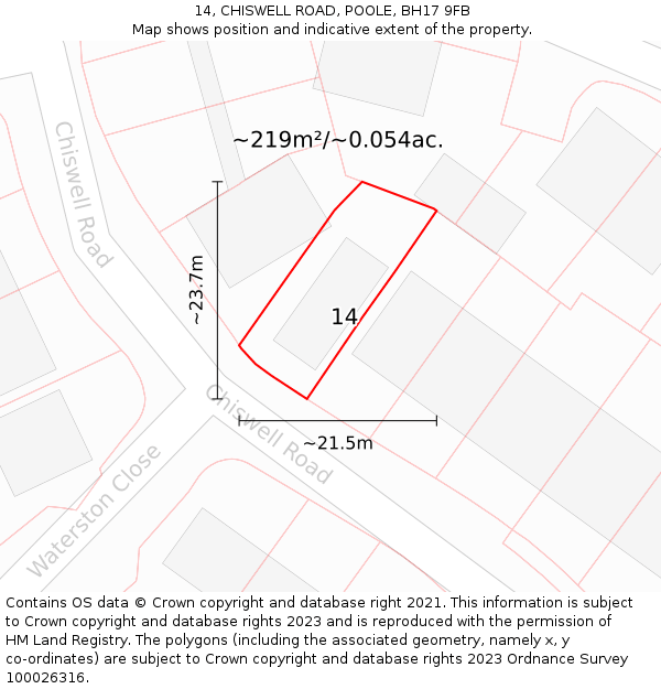 14, CHISWELL ROAD, POOLE, BH17 9FB: Plot and title map