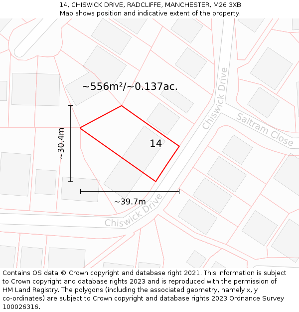 14, CHISWICK DRIVE, RADCLIFFE, MANCHESTER, M26 3XB: Plot and title map