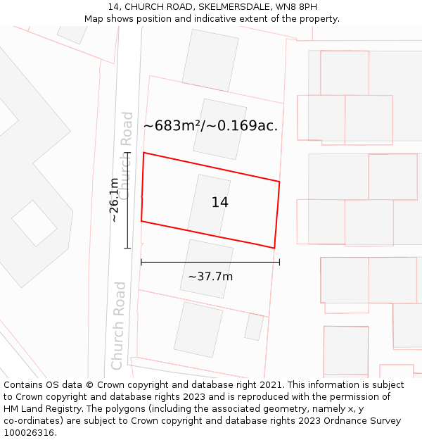14, CHURCH ROAD, SKELMERSDALE, WN8 8PH: Plot and title map