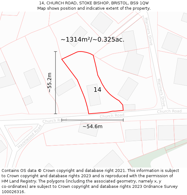 14, CHURCH ROAD, STOKE BISHOP, BRISTOL, BS9 1QW: Plot and title map