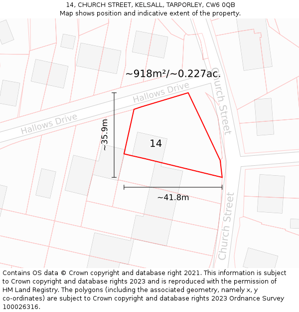 14, CHURCH STREET, KELSALL, TARPORLEY, CW6 0QB: Plot and title map