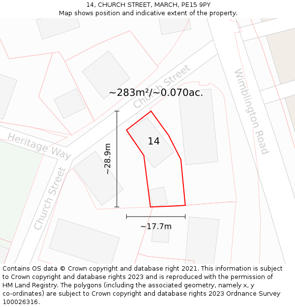 14, CHURCH STREET, MARCH, PE15 9PY: Plot and title map