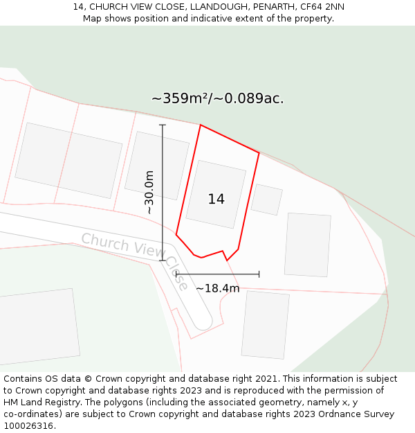14, CHURCH VIEW CLOSE, LLANDOUGH, PENARTH, CF64 2NN: Plot and title map