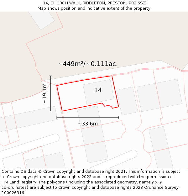 14, CHURCH WALK, RIBBLETON, PRESTON, PR2 6SZ: Plot and title map