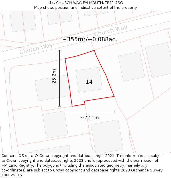 14, CHURCH WAY, FALMOUTH, TR11 4SG: Plot and title map