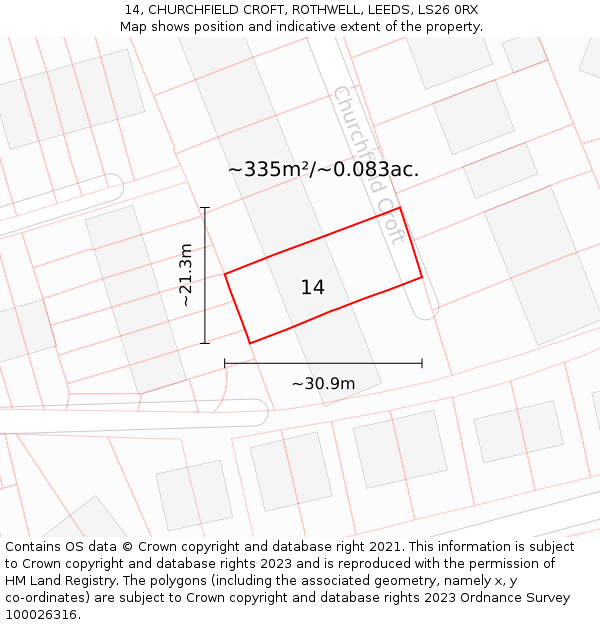 14, CHURCHFIELD CROFT, ROTHWELL, LEEDS, LS26 0RX: Plot and title map