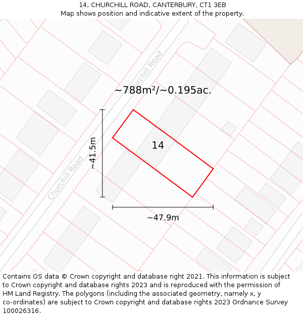 14, CHURCHILL ROAD, CANTERBURY, CT1 3EB: Plot and title map