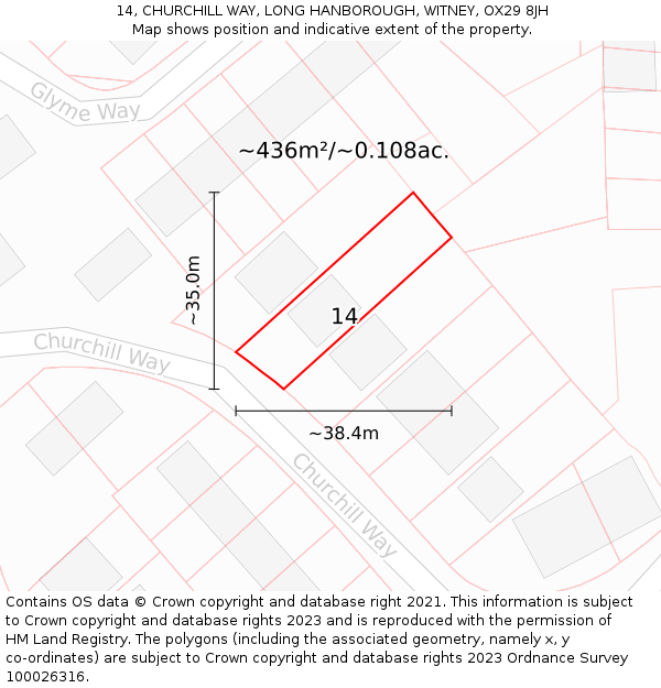 14, CHURCHILL WAY, LONG HANBOROUGH, WITNEY, OX29 8JH: Plot and title map