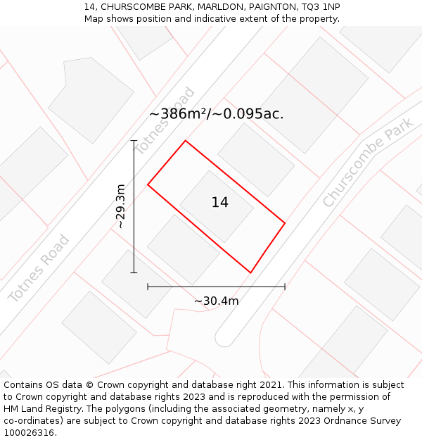 14, CHURSCOMBE PARK, MARLDON, PAIGNTON, TQ3 1NP: Plot and title map