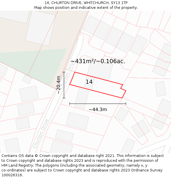 14, CHURTON DRIVE, WHITCHURCH, SY13 1TP: Plot and title map