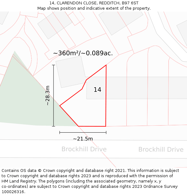 14, CLARENDON CLOSE, REDDITCH, B97 6ST: Plot and title map