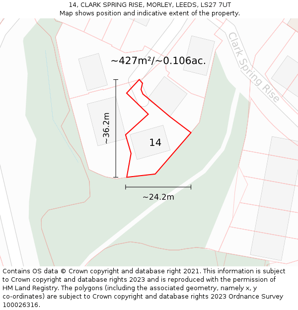 14, CLARK SPRING RISE, MORLEY, LEEDS, LS27 7UT: Plot and title map