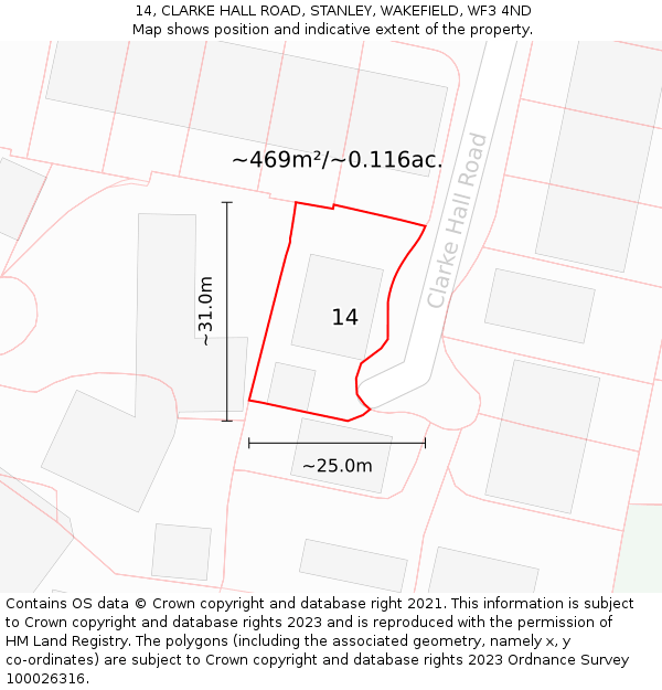 14, CLARKE HALL ROAD, STANLEY, WAKEFIELD, WF3 4ND: Plot and title map