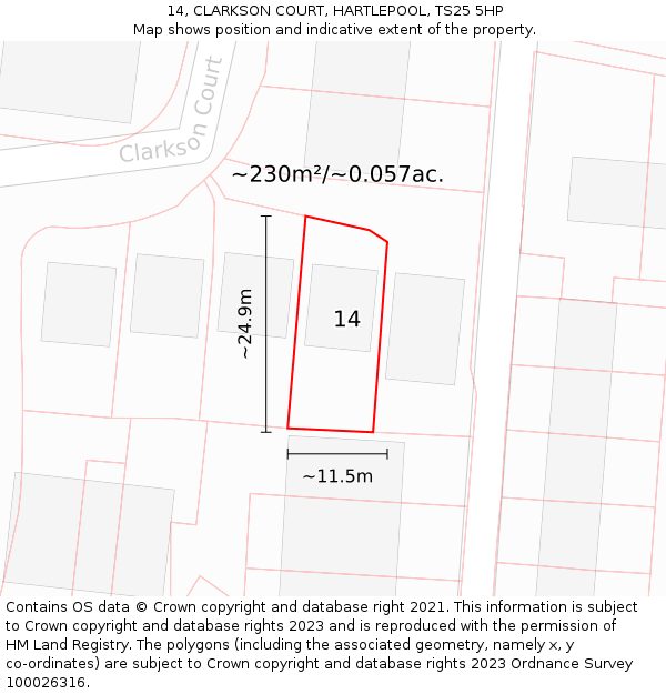 14, CLARKSON COURT, HARTLEPOOL, TS25 5HP: Plot and title map