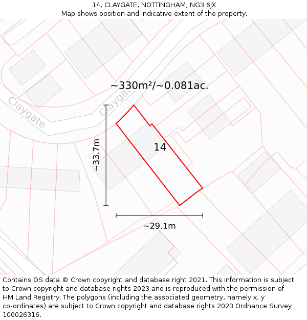 14, CLAYGATE, NOTTINGHAM, NG3 6JX: Plot and title map