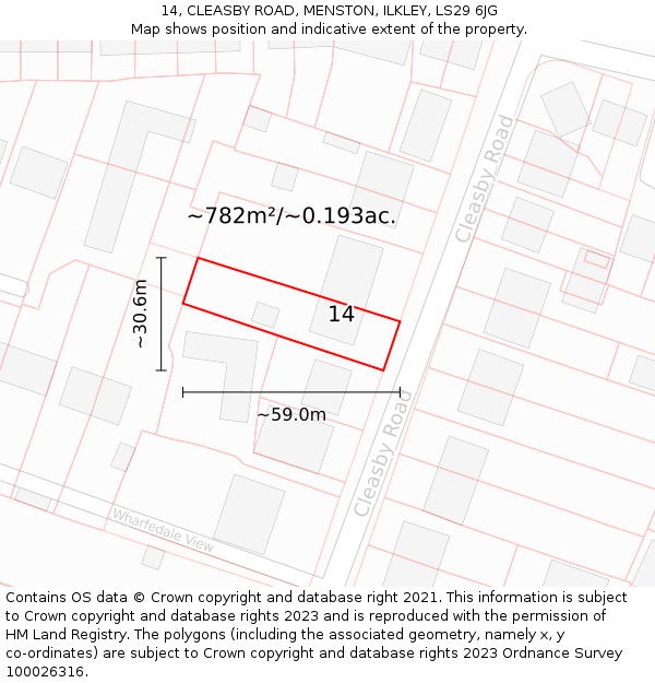 14, CLEASBY ROAD, MENSTON, ILKLEY, LS29 6JG: Plot and title map