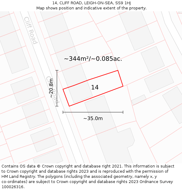 14, CLIFF ROAD, LEIGH-ON-SEA, SS9 1HJ: Plot and title map