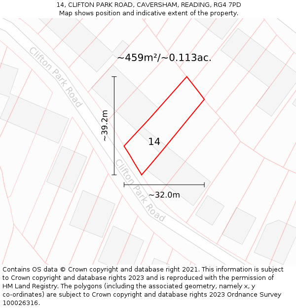 14, CLIFTON PARK ROAD, CAVERSHAM, READING, RG4 7PD: Plot and title map