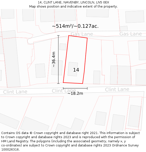 14, CLINT LANE, NAVENBY, LINCOLN, LN5 0EX: Plot and title map