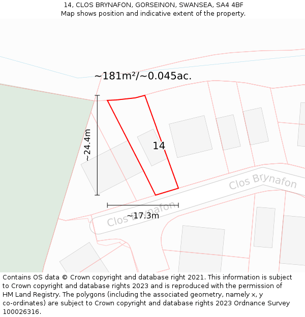 14, CLOS BRYNAFON, GORSEINON, SWANSEA, SA4 4BF: Plot and title map