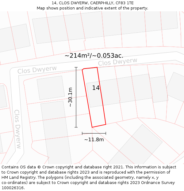 14, CLOS DWYERW, CAERPHILLY, CF83 1TE: Plot and title map