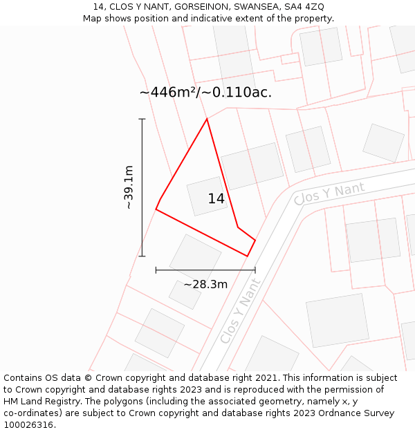 14, CLOS Y NANT, GORSEINON, SWANSEA, SA4 4ZQ: Plot and title map