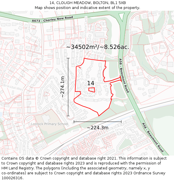 14, CLOUGH MEADOW, BOLTON, BL1 5XB: Plot and title map