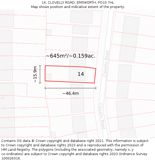 14, CLOVELLY ROAD, EMSWORTH, PO10 7HL: Plot and title map