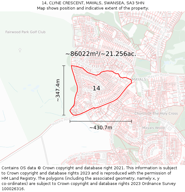 14, CLYNE CRESCENT, MAYALS, SWANSEA, SA3 5HN: Plot and title map