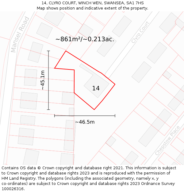 14, CLYRO COURT, WINCH WEN, SWANSEA, SA1 7HS: Plot and title map