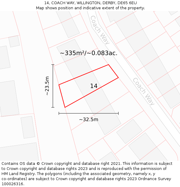 14, COACH WAY, WILLINGTON, DERBY, DE65 6EU: Plot and title map