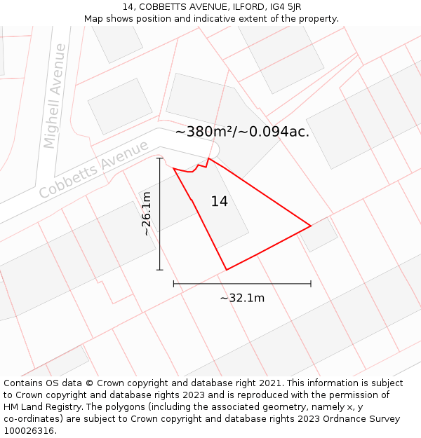 14, COBBETTS AVENUE, ILFORD, IG4 5JR: Plot and title map