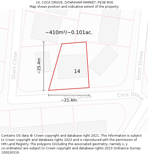 14, COCK DROVE, DOWNHAM MARKET, PE38 9NS: Plot and title map