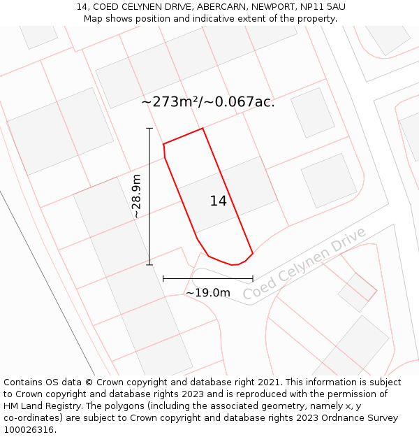 14, COED CELYNEN DRIVE, ABERCARN, NEWPORT, NP11 5AU: Plot and title map