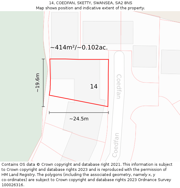 14, COEDFAN, SKETTY, SWANSEA, SA2 8NS: Plot and title map