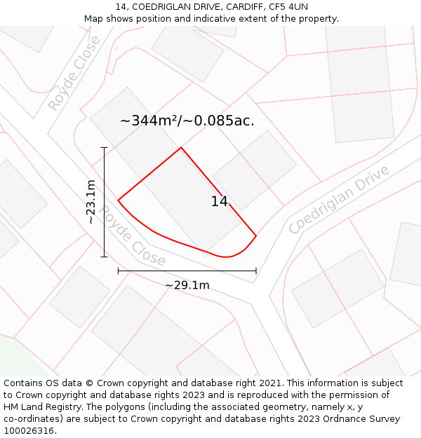 14, COEDRIGLAN DRIVE, CARDIFF, CF5 4UN: Plot and title map