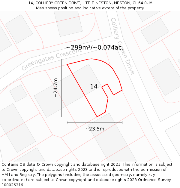 14, COLLIERY GREEN DRIVE, LITTLE NESTON, NESTON, CH64 0UA: Plot and title map