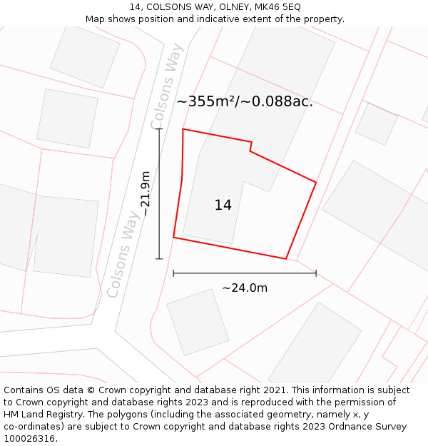 14, COLSONS WAY, OLNEY, MK46 5EQ: Plot and title map