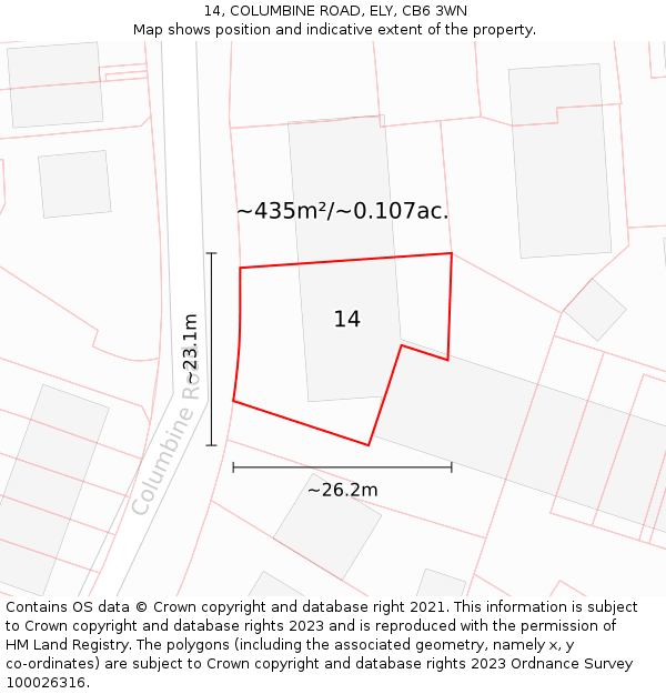 14, COLUMBINE ROAD, ELY, CB6 3WN: Plot and title map