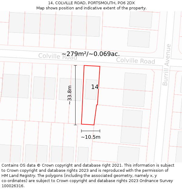 14, COLVILLE ROAD, PORTSMOUTH, PO6 2DX: Plot and title map