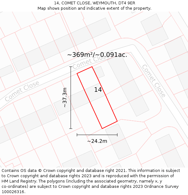 14, COMET CLOSE, WEYMOUTH, DT4 9ER: Plot and title map