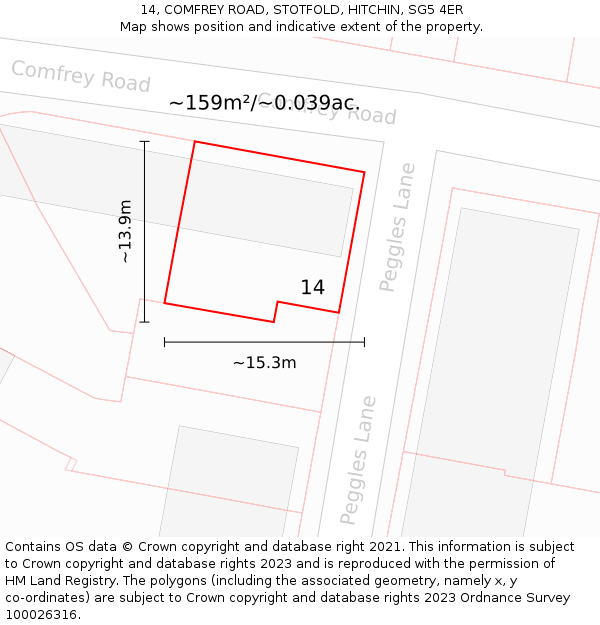 14, COMFREY ROAD, STOTFOLD, HITCHIN, SG5 4ER: Plot and title map